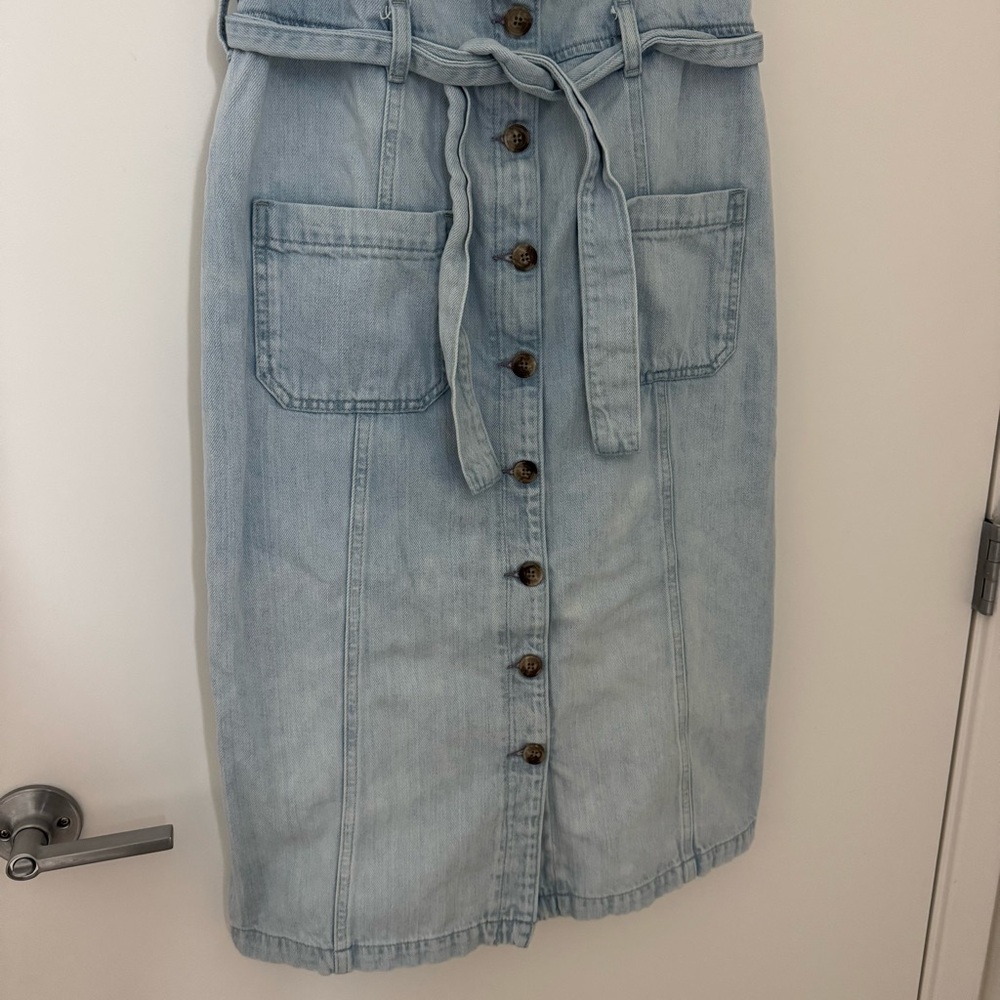 reformation light wash farrah denim knee-length button up dress - Picture 6 of 11